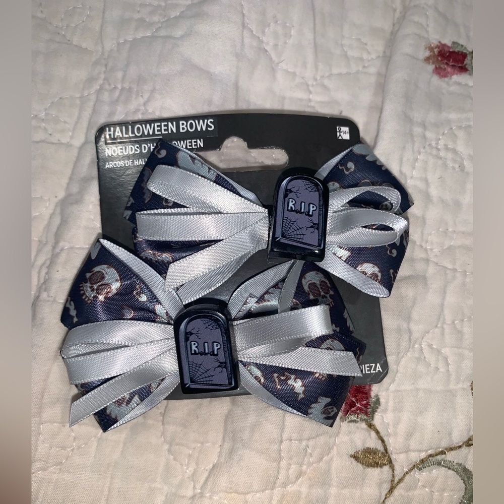 Halloween RIP Kids Hair Bows - Black and Gray